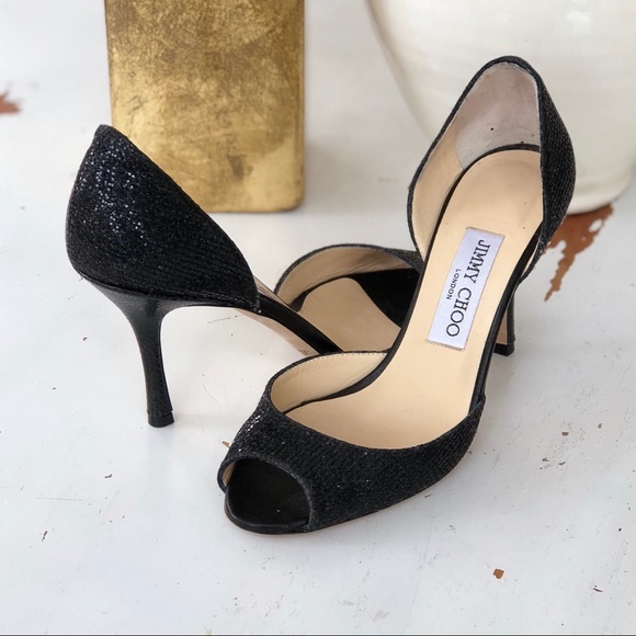 Jimmy Choo Shoes - Jimmy Choo Black Glitter Peep Toe